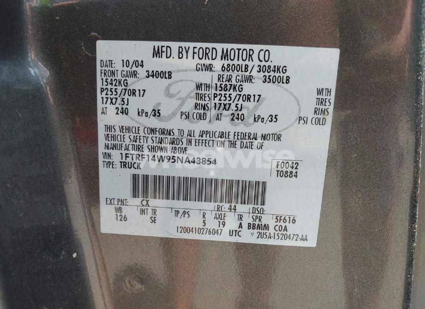 Photo 9 of 2005 Ford F-150 STX/XL/XLT (VIN 1FTRF14W95NA43854)