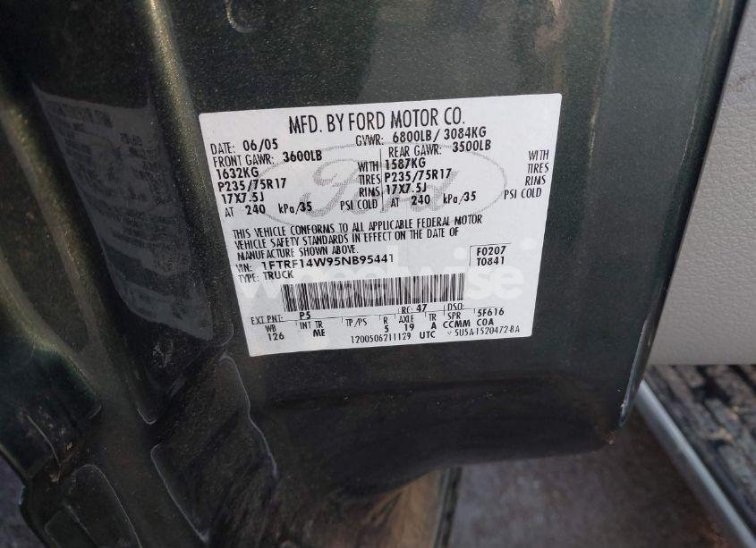 Photo 9 of 2005 Ford F-150 STX/XL/XLT (VIN 1FTRF14W95NB95441)