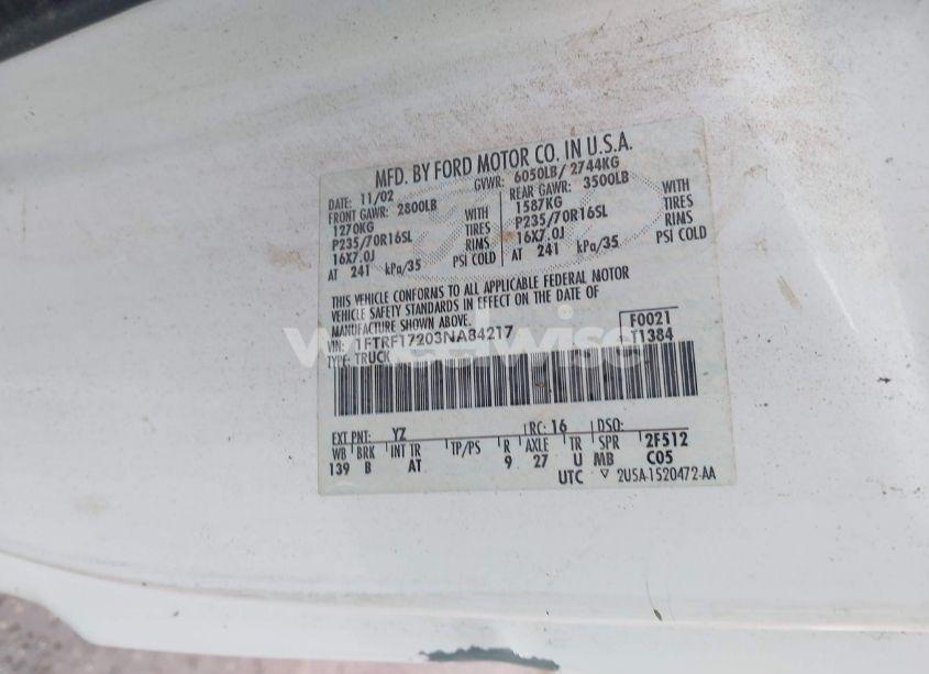 Photo 9 of 2003 Ford F-150 XL/XLT (VIN 1FTRF17203NA84217)