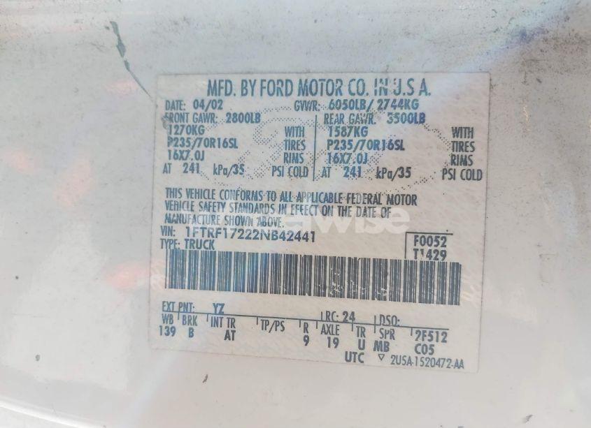 Photo 9 of 2002 Ford F-150 XL/XLT (VIN 1FTRF17222NB42441)