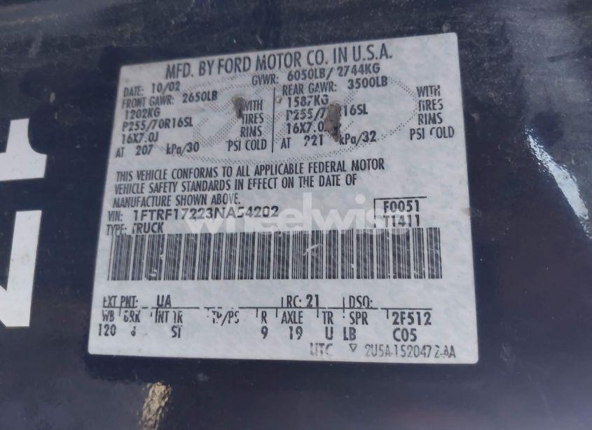 Photo 9 of 2003 Ford F-150 XL/XLT (VIN 1FTRF17223NA54202)