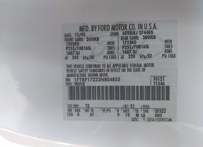 Photo 9 of 2003 Ford F-150 XL/XLT (VIN 1FTRF17223NB04855)