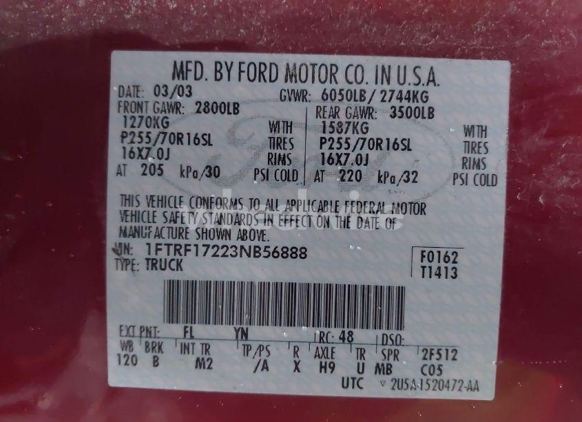 Photo 9 of 2003 Ford F-150 XL/XLT (VIN 1FTRF17223NB56888)