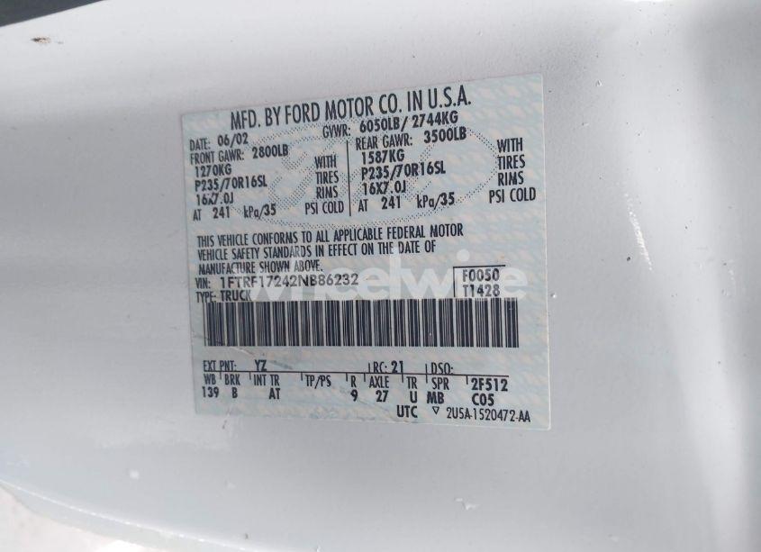 Photo 9 of 2002 Ford F-150 XL/XLT (VIN 1FTRF17242NB86232)