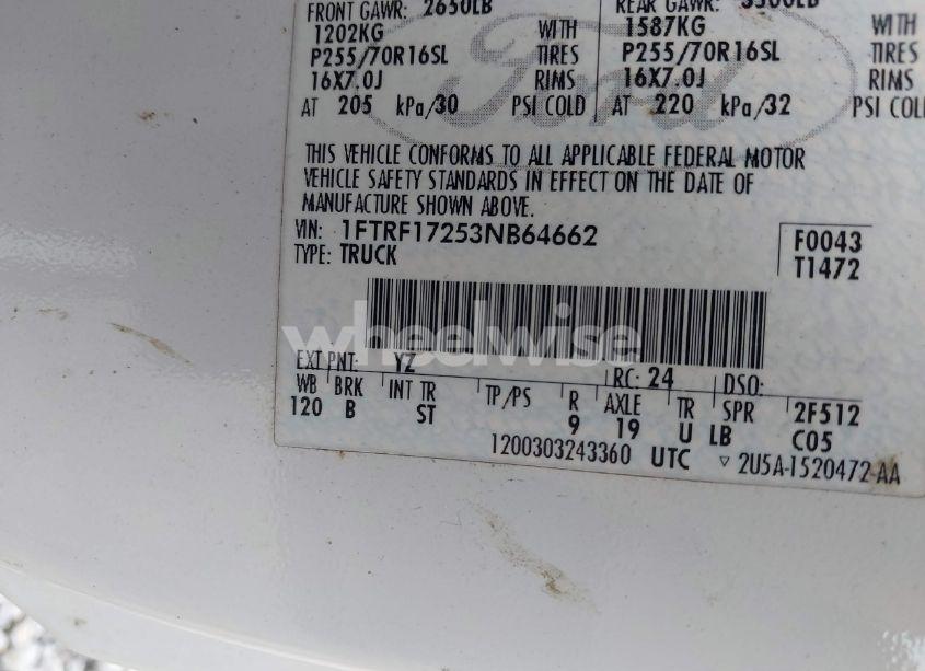 Photo 9 of 2003 Ford F-150 XL/XLT (VIN 1FTRF17253NB64662)