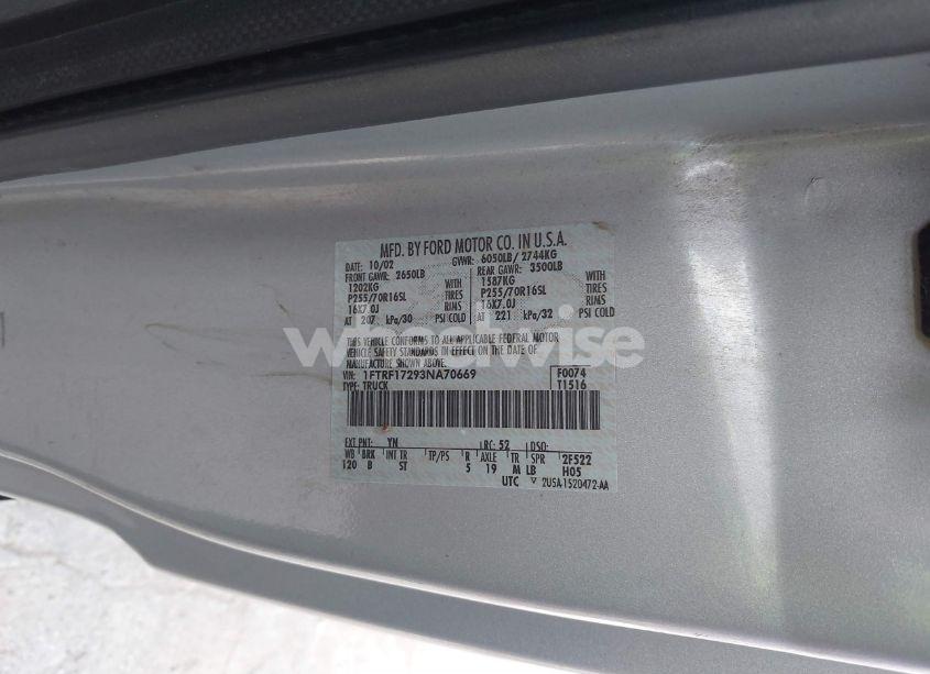 Photo 9 of 2003 Ford F-150 XL/XLT (VIN 1FTRF17293NA70669)