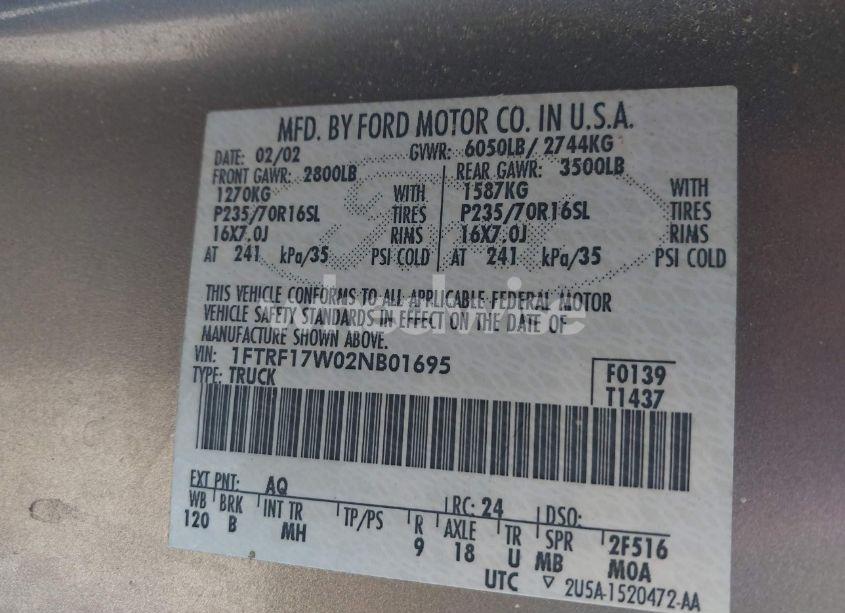 Photo 9 of 2002 Ford F-150 XL/XLT (VIN 1FTRF17W02NB01695)