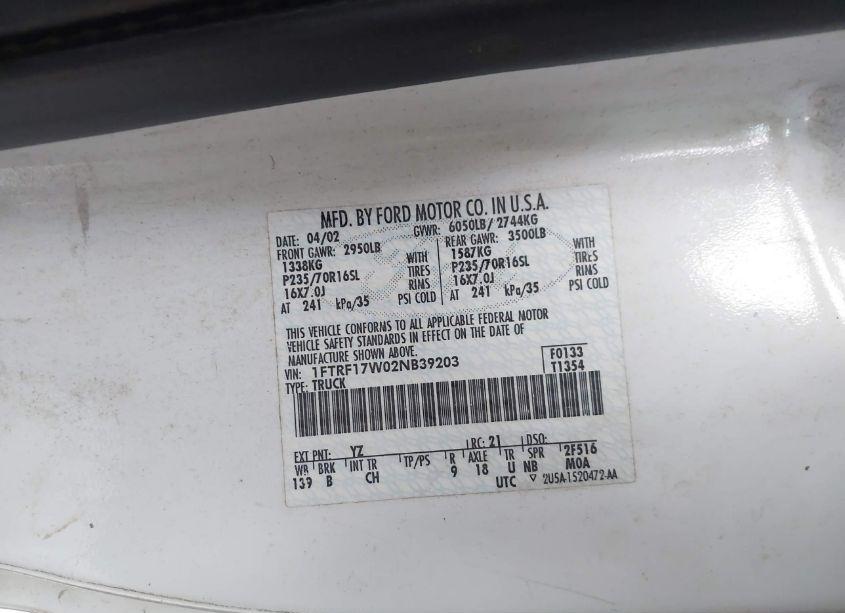 Photo 9 of 2002 Ford F-150 XL/XLT (VIN 1FTRF17W02NB39203)