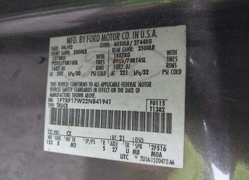 Photo 9 of 2002 Ford F-150 XL/XLT (VIN 1FTRF17W22NB41941)