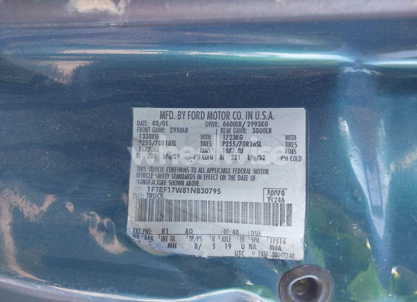 Photo 9 of 2001 Ford F-150 XL/XLT (VIN 1FTRF17W81NB30795)