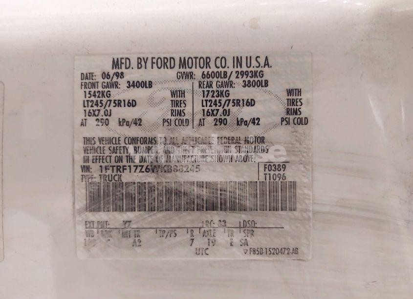 Photo 9 of 1998 Ford F-150 LARIAT/STANDARD/XL/XLT (VIN 1FTRF17Z6WKB88245)