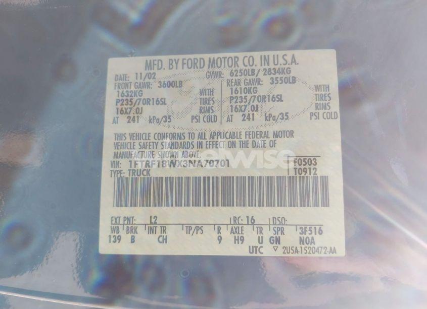 Photo 9 of 2003 Ford F-150 XL/XLT (VIN 1FTRF18WX3NA70701)