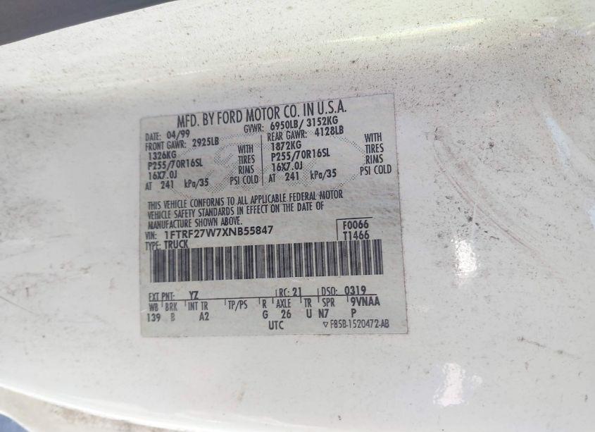 Photo 9 of 1999 Ford F-250 LARIAT/WORK SERIES/XL/XLT (VIN 1FTRF27W7XNB55847)
