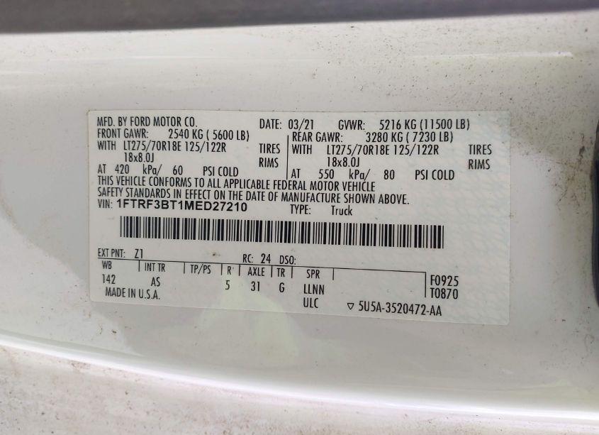 Photo 9 of 2021 Ford F-350 XL (VIN 1FTRF3BT1MED27210)