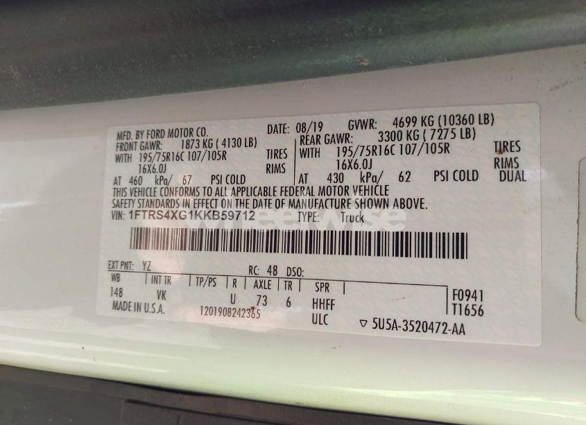 Photo 9 of 2019 Ford Transit-350 (VIN 1FTRS4XG1KKB59712)