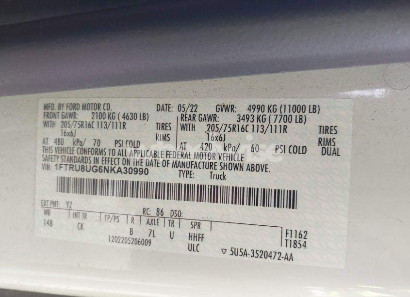 Photo 8 of 2022 Ford Transit-350 CARGO VAN (VIN 1FTRU8UG6NKA30990)