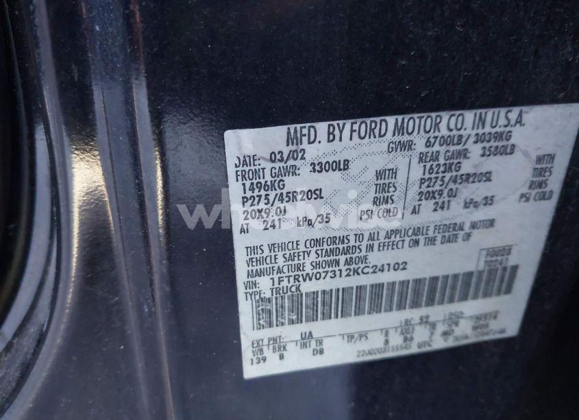 Photo 9 of 2002 Ford F-150 LARIAT (VIN 1FTRW07312KC24102)