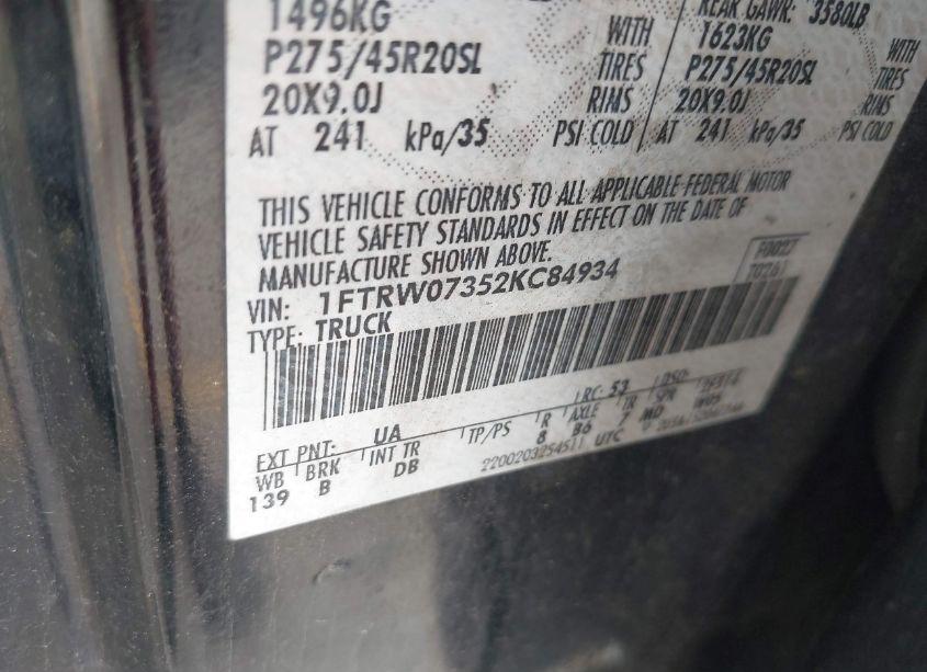 Photo 9 of 2002 Ford F-150 LARIAT (VIN 1FTRW07352KC84934)