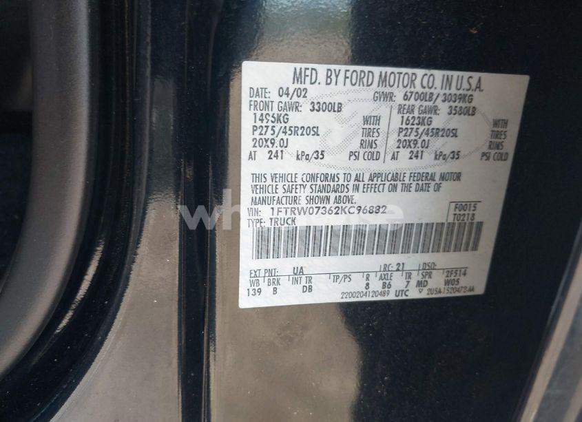 Photo 9 of 2002 Ford F-150 LARIAT (VIN 1FTRW07362KC96882)