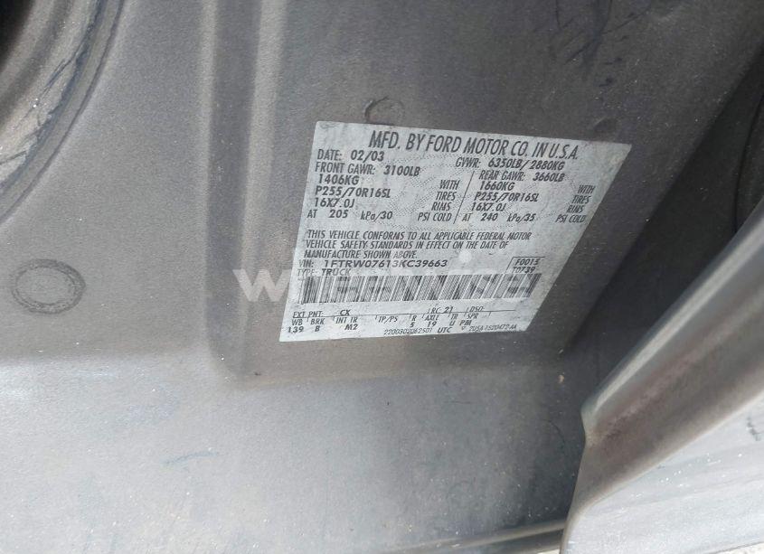 Photo 9 of 2003 Ford F-150 LARIAT/XLT (VIN 1FTRW07613KC39663)