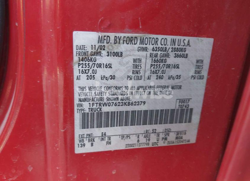 Photo 9 of 2003 Ford F-150 LARIAT/XLT (VIN 1FTRW07623KB62379)