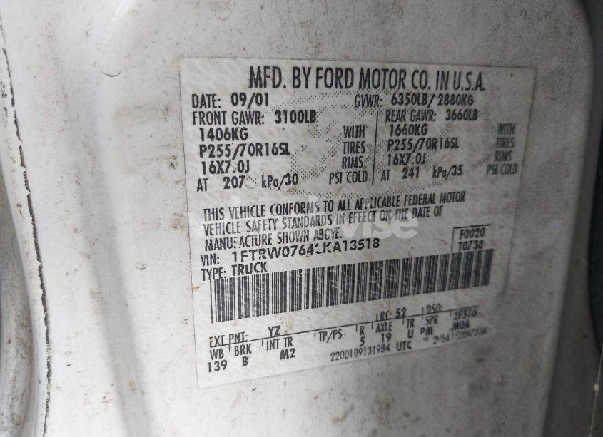 Photo 9 of 2002 Ford F-150 LARIAT/XLT (VIN 1FTRW07642KA13518)