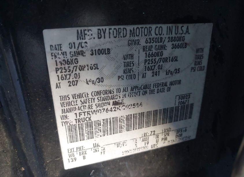 Photo 9 of 2002 Ford F-150 LARIAT/XLT (VIN 1FTRW07642KC02556)