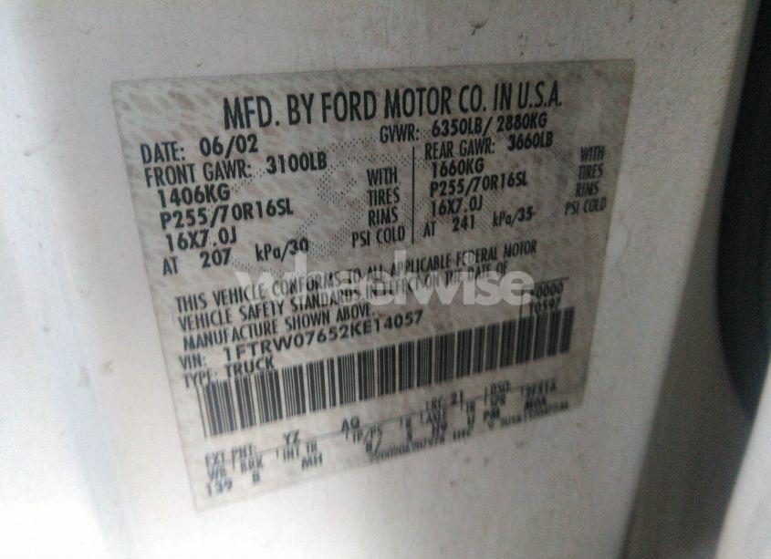 Photo 9 of 2002 Ford F-150 LARIAT/XLT (VIN 1FTRW07652KE14057)