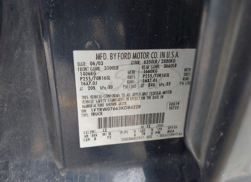 Photo 9 of 2003 Ford F-150 LARIAT/XLT (VIN 1FTRW07663KD84228)