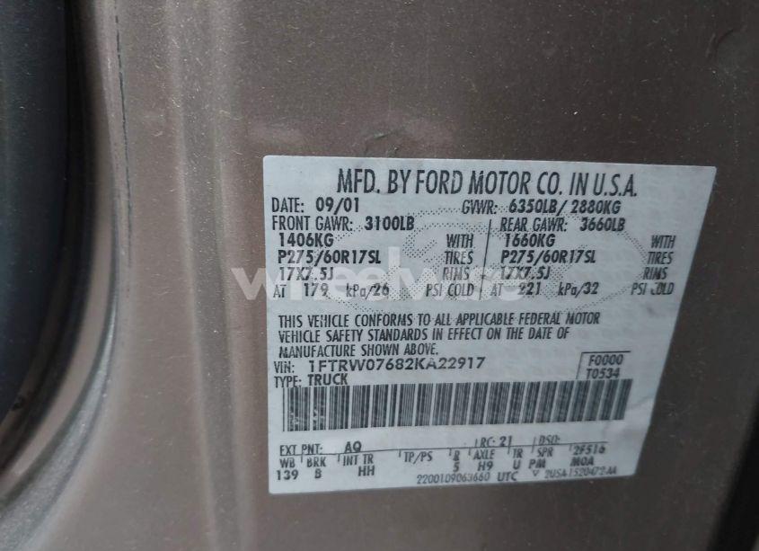 Photo 9 of 2002 Ford F-150 LARIAT/XLT (VIN 1FTRW07682KA22917)