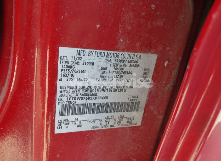 Photo 9 of 2003 Ford F-150 LARIAT/XLT (VIN 1FTRW07683KB58448)