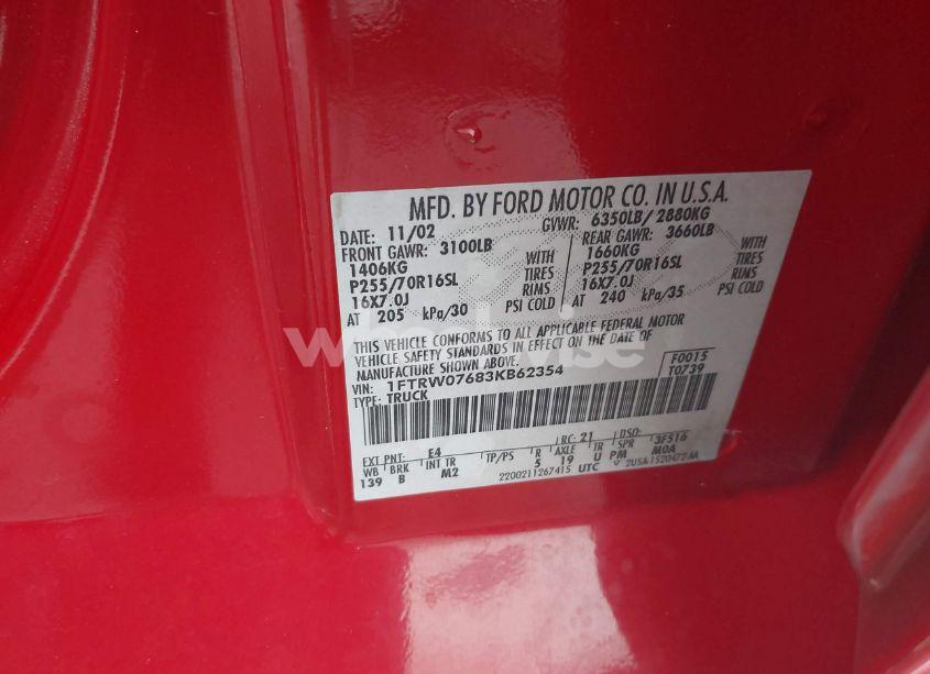 Photo 9 of 2003 Ford F-150 LARIAT/XLT (VIN 1FTRW07683KB62354)