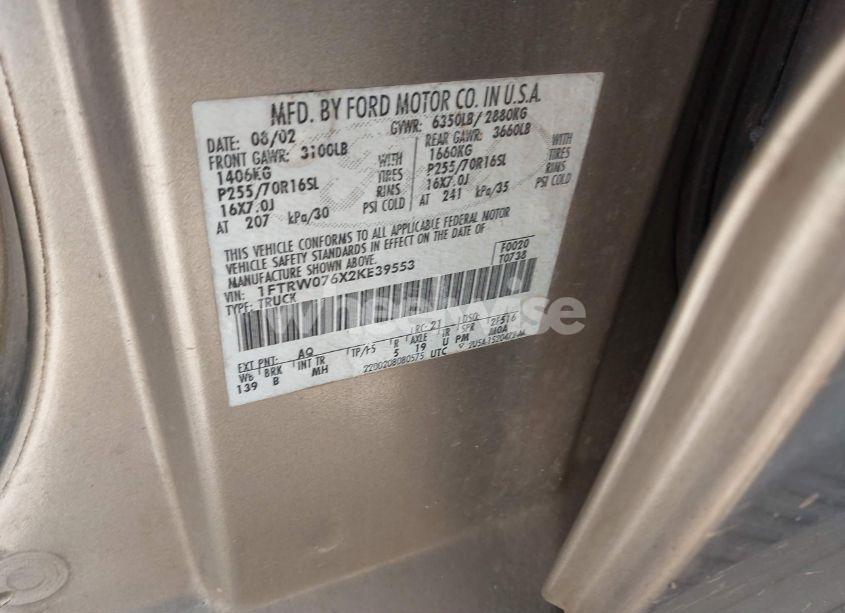 Photo 9 of 2002 Ford F-150 LARIAT/XLT (VIN 1FTRW076X2KE39553)