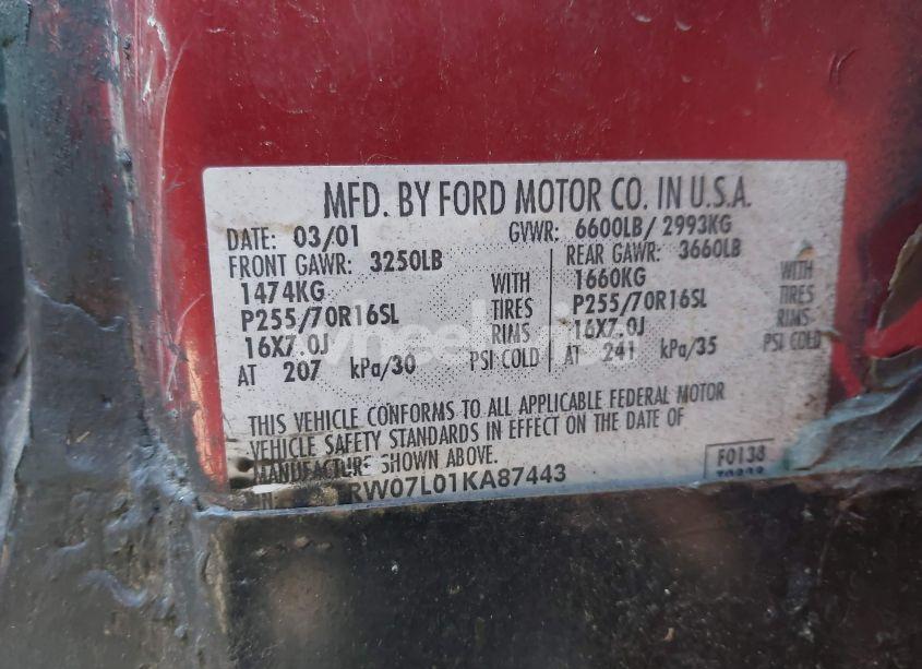 Photo 9 of 2001 Ford F-150 HARLEY-DAVIDSON EDITION/KING RANCH EDITION/LARIAT/XLT (VIN 1FTRW07L01KA87443)