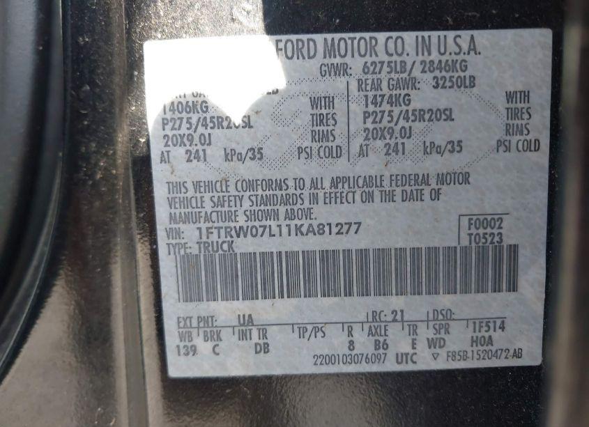 Photo 9 of 2001 Ford F-150 HARLEY-DAVIDSON EDITION/KING RANCH EDITION/LARIAT/XLT (VIN 1FTRW07L11KA81277)