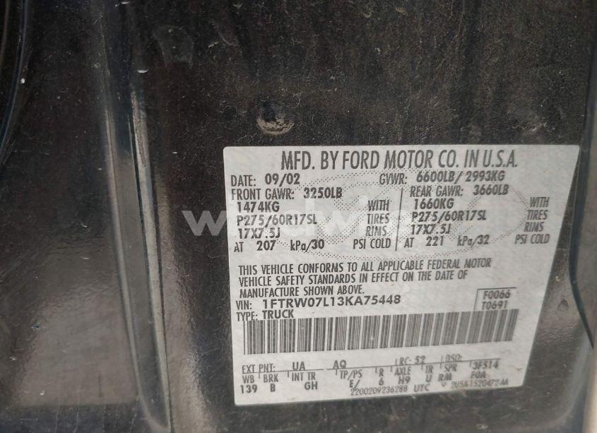 Photo 9 of 2003 Ford F-150 LARIAT/XLT (VIN 1FTRW07L13KA75448)