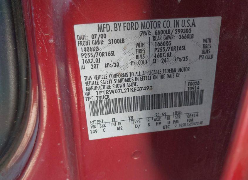 Photo 9 of 2001 Ford F-150 (VIN 1FTRW07L21KE37493)