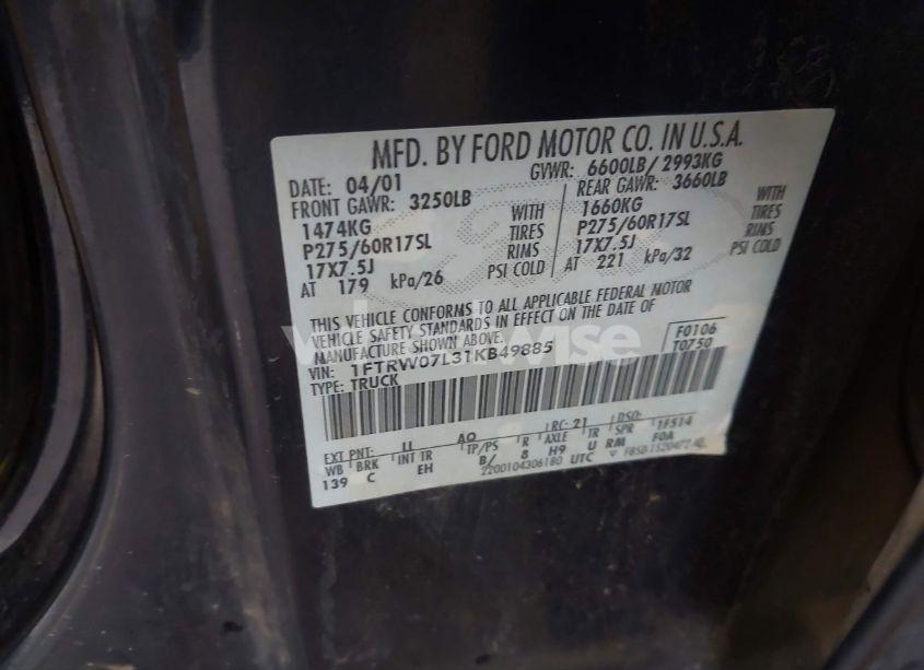 Photo 9 of 2001 Ford F-150 HARLEY-DAVIDSON EDITION/KING RANCH EDITION/LARIAT/XLT (VIN 1FTRW07L31KB49885)
