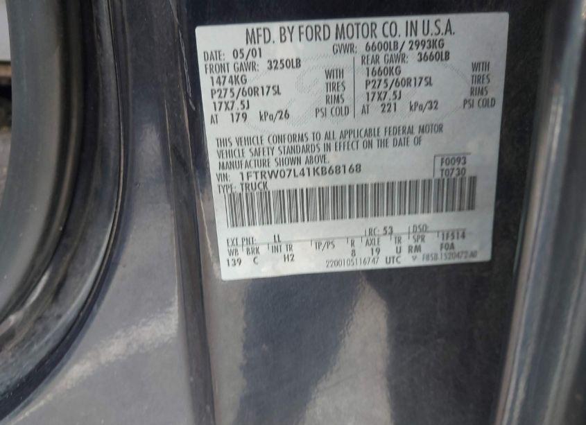 Photo 9 of 2001 Ford F-150 HARLEY-DAVIDSON EDITION/KING RANCH EDITION/LARIAT/XLT (VIN 1FTRW07L41KB68168)
