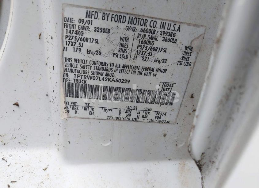 Photo 9 of 2002 Ford F-150 LARIAT/XLT (VIN 1FTRW07L42KA60229)