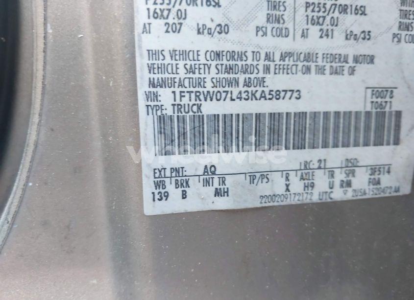 Photo 9 of 2003 Ford F-150 LARIAT/XLT (VIN 1FTRW07L43KA58773)