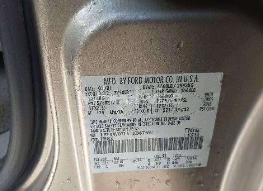 Photo 9 of 2001 Ford F-150 HARLEY-DAVIDSON EDITION/KING RANCH EDITION/LARIAT/XLT (VIN 1FTRW07L51KB67594)