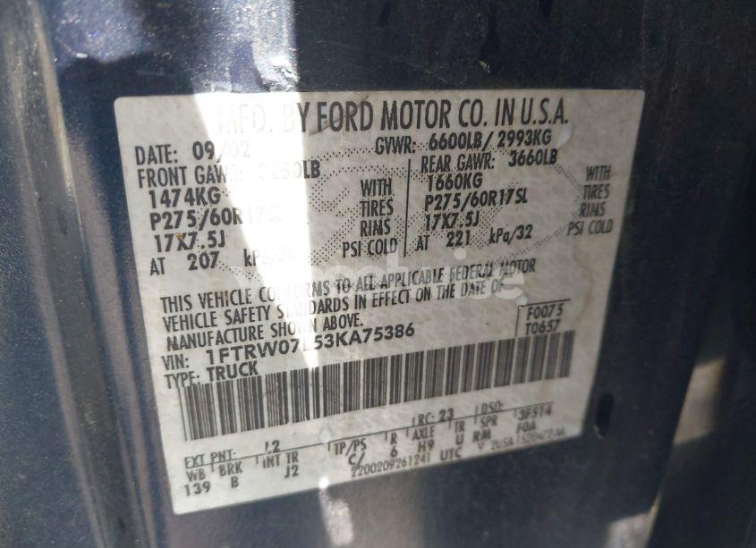 Photo 9 of 2003 Ford F-150 LARIAT/XLT (VIN 1FTRW07L53KA75386)