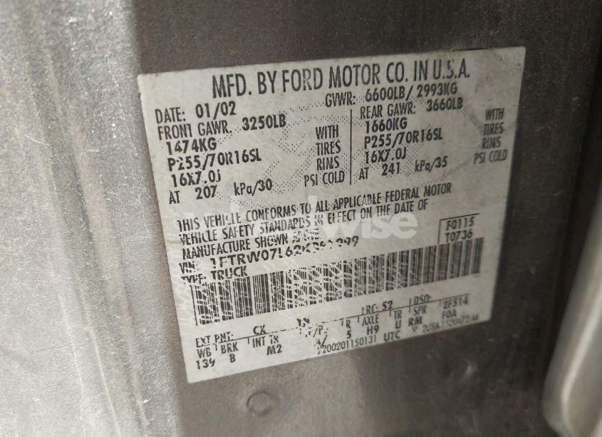 Photo 9 of 2002 Ford F-150 LARIAT/XLT (VIN 1FTRW07L62KB91999)