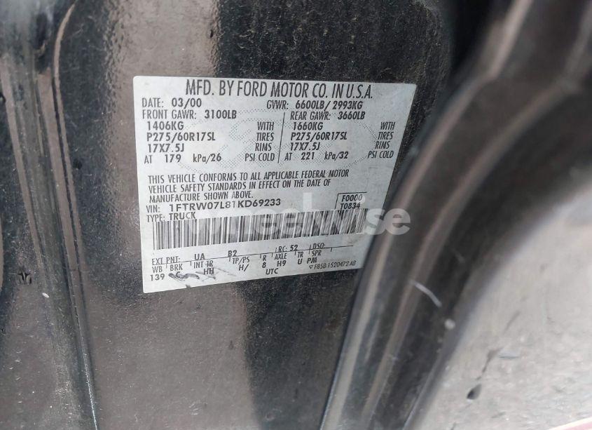 Photo 9 of 2001 Ford F-150 HARLEY-DAVIDSON EDITION/KING RANCH EDITION/LARIAT/XLT (VIN 1FTRW07L81KD69233)