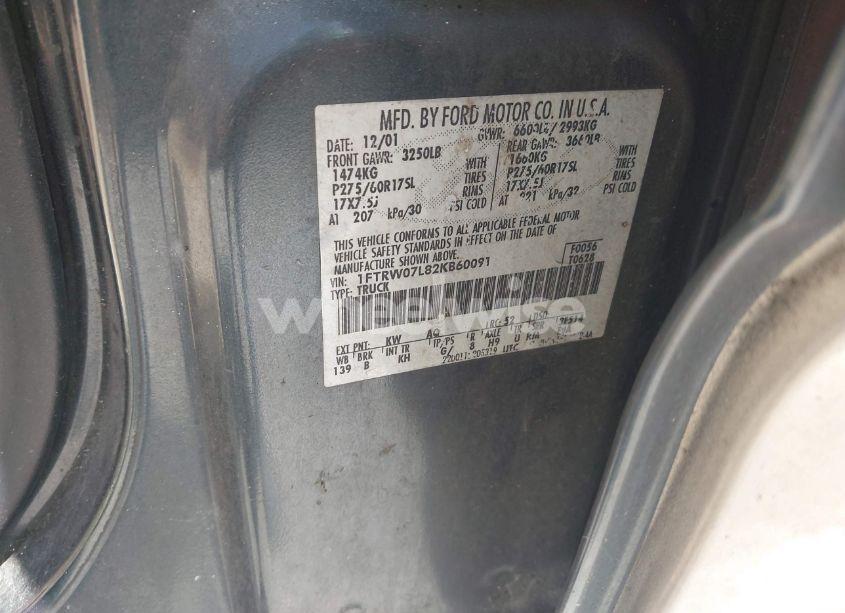 Photo 9 of 2002 Ford F-150 LARIAT/XLT (VIN 1FTRW07L82KB60091)