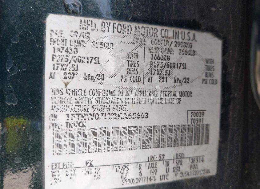 Photo 9 of 2003 Ford F-150 LARIAT/XLT (VIN 1FTRW07LX3KA65663)