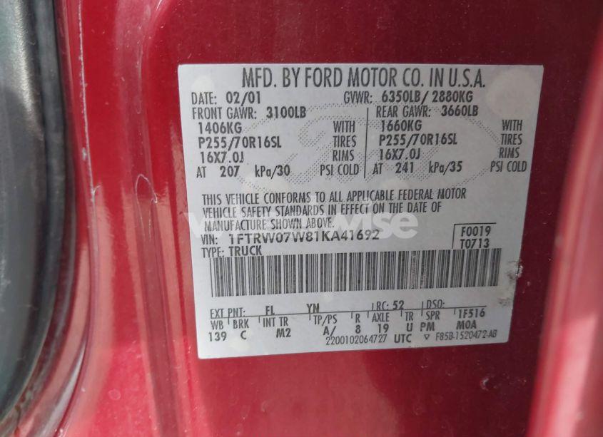 Photo 9 of 2001 Ford F-150 HARLEY-DAVIDSON EDITION/KING RANCH EDITION/LARIAT/XLT (VIN 1FTRW07W81KA41692)