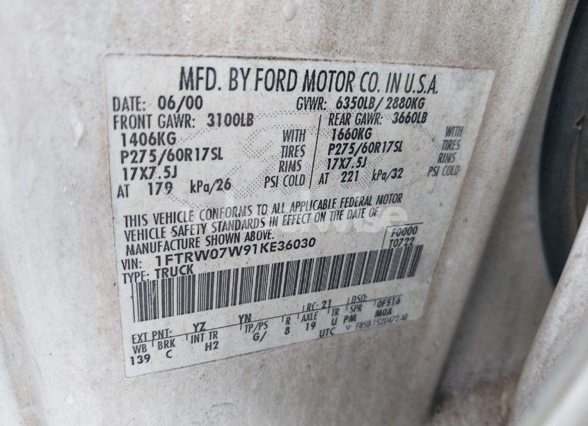 Photo 9 of 2001 Ford F-150 HARLEY-DAVIDSON EDITION/KING RANCH EDITION/LARIAT/XLT (VIN 1FTRW07W91KE36030)