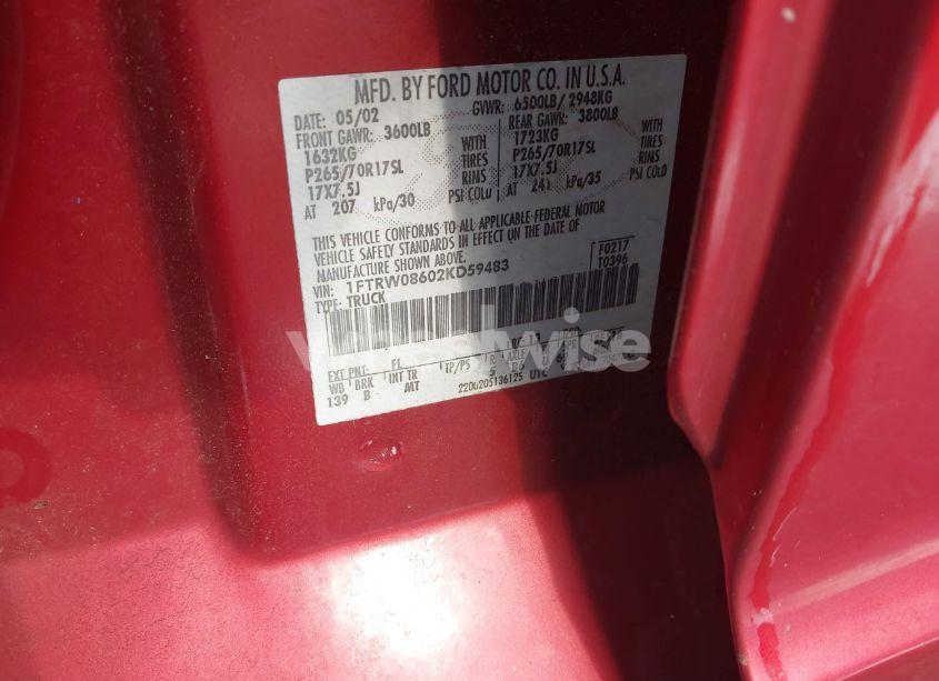 Photo 9 of 2002 Ford F-150 LARIAT/XLT (VIN 1FTRW08602KD59483)